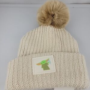 Disney Cream and Brown Knit Beanie with Removable Pom Pom